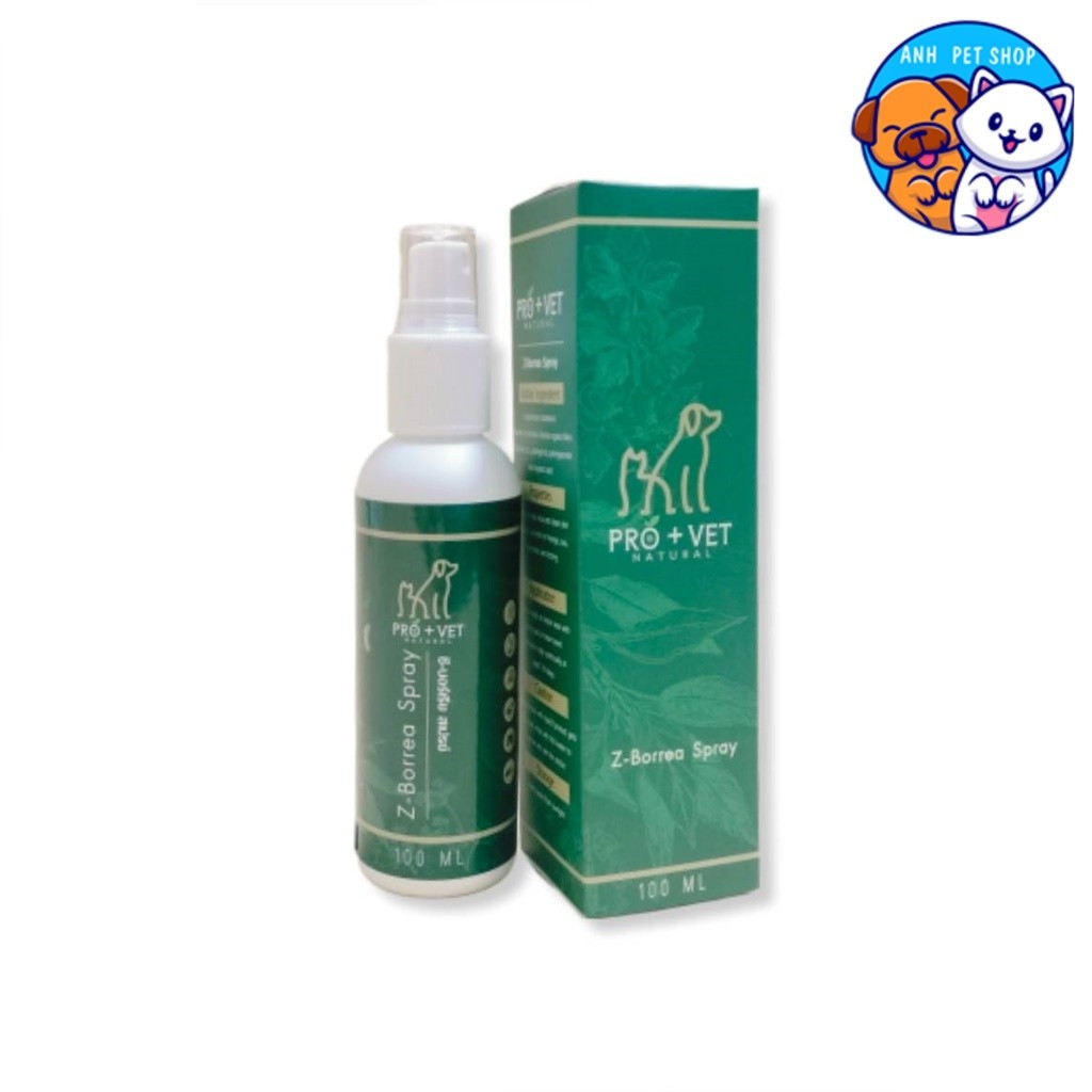 Pro+Vet Z-borrea Spray สเปรย์สมุนไพร สำหรับโรคเรื้อน ผิวหนังอักเสบ สำหรับสัตว์เลี้ยง 100 มล.