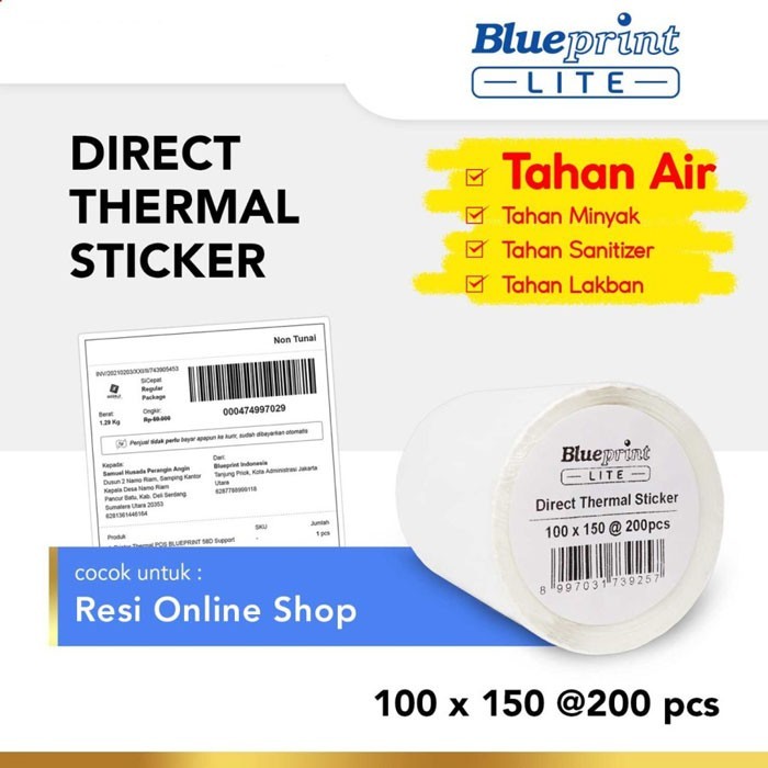 Blueprint Lite Direct Thermal Sticker Label Barcode Sticker 100x150 mm 1 Line 200 ชิ้น