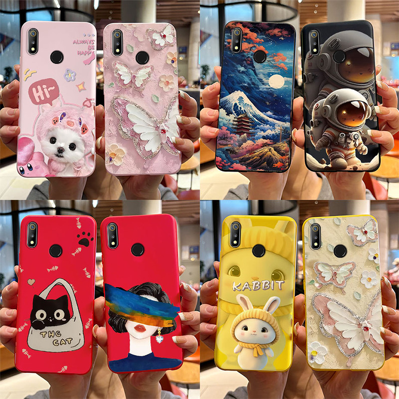 สําหรับrealme 3 3i 3Proเคสโทรศัพท์Matte Softซิลิโคนใหม่นักบินอวกาศCandyพิมพ์เปลือกสําหรับRealme3 RMX1821 3 i 3 pro RMX1851 ฝาครอบกรณี