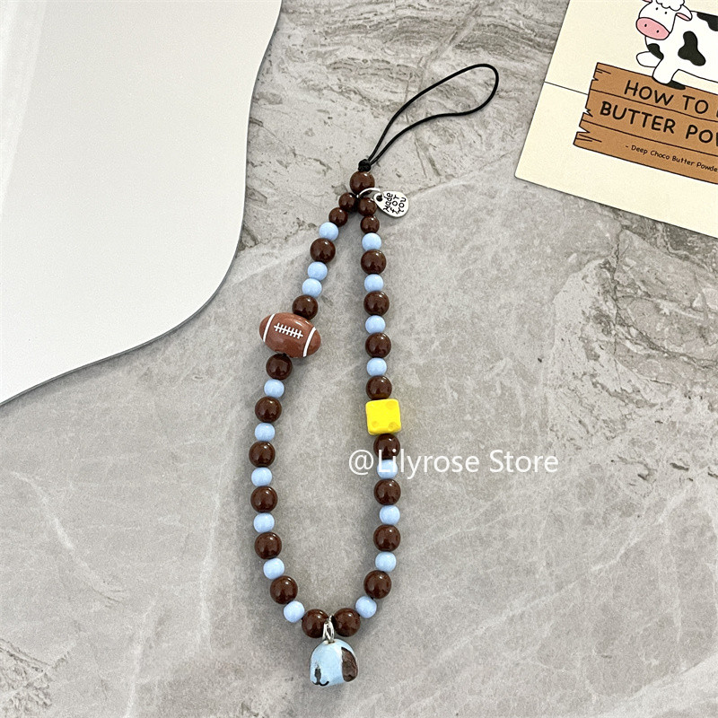 โทรศัพท์มือถือสายโซ่กระเป๋ากล้อง Ccd Lanyard ตกแต่งลูกสุนัขรักบี้สไตล์ Maillard