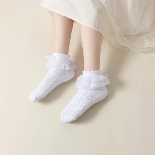 P5001- พร้อมส่งจากไทย ถุงเท้าลูกไม้เด็ก ระบายลูกไม้ แต่งลายลูกไม้น่ารัก ผ้ายืดหยุ่นนุ่มนวล สำหรับเด็ก1-12 ปี (ข้อสั้น...