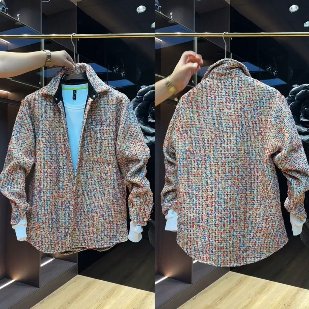 ฤดูใบไม้ร่วงสไตล์ใหม่ผู้ชายที่มีสีสัน Houndstooth เสื้อแจ็คเก็ตผู้ชายอินเทรนด์ High-End Ruffian หล่อหลวมสบายๆด้านบน [คลังสินค้าพร้อม]