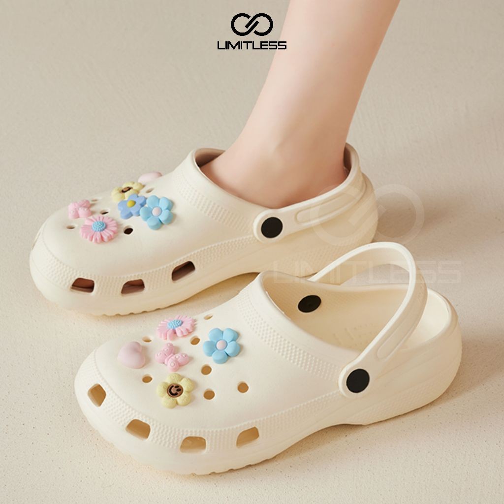 Abitusshop Limitless รองเท้าแตะ Slip On Girls Jibbitz รองเท้าแตะ Slop รองเท้าแตะผู้หญิงผู้ใหญ่ LILY 