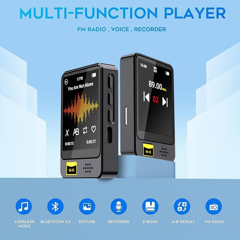 เครื่องเล่นเพลง MP4 แบบพกพาบลูทูธ 5.2 หน้าจอสัมผัส Walkman E-book/วิทยุ FM/ฟังก์ชั่นบันทึกเสียงเครื่องเล่นเพลงพร้อมลําโพงในตัว