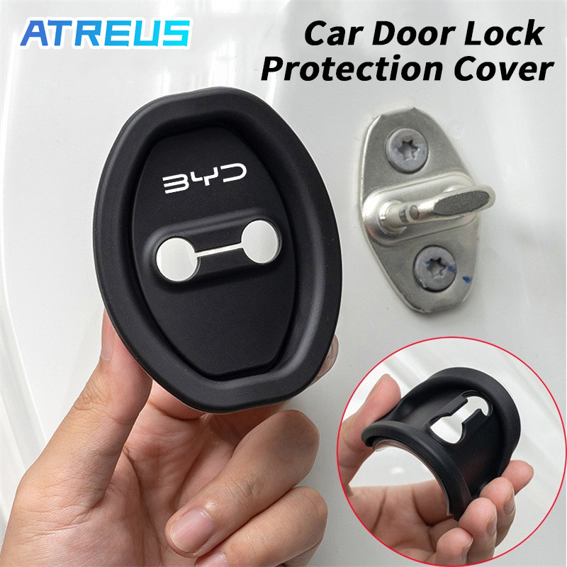 4 ชิ้น BYD ซิลิโคนรถประตูล็อ ฝาครอบป้องกัน รถประตูล็อคฝาครอบป้องกันซิลิโคนประตูล็อคโช้คอัพเงียบ สำหรับ BYD Atto 3 Yuan plus Song Plus Dolphin Mini Seal U Han EV