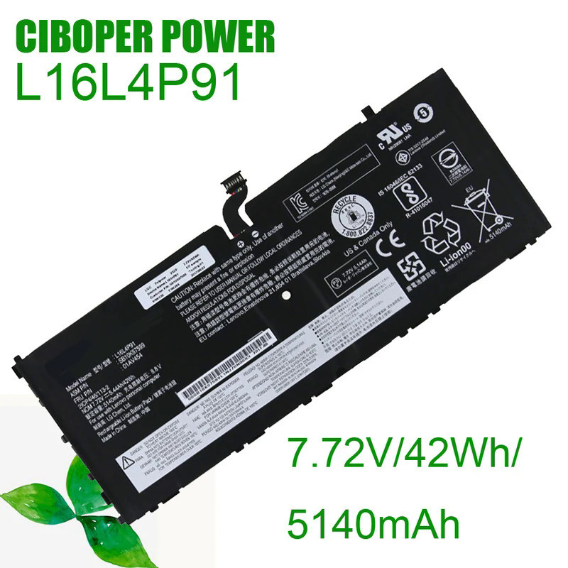 CP Laptop Battery L16L4P91 7.72V/42Wh/5140mAh For X1 Tablet GEN 3 Series L16S4P91 SB10K97599 01AV453