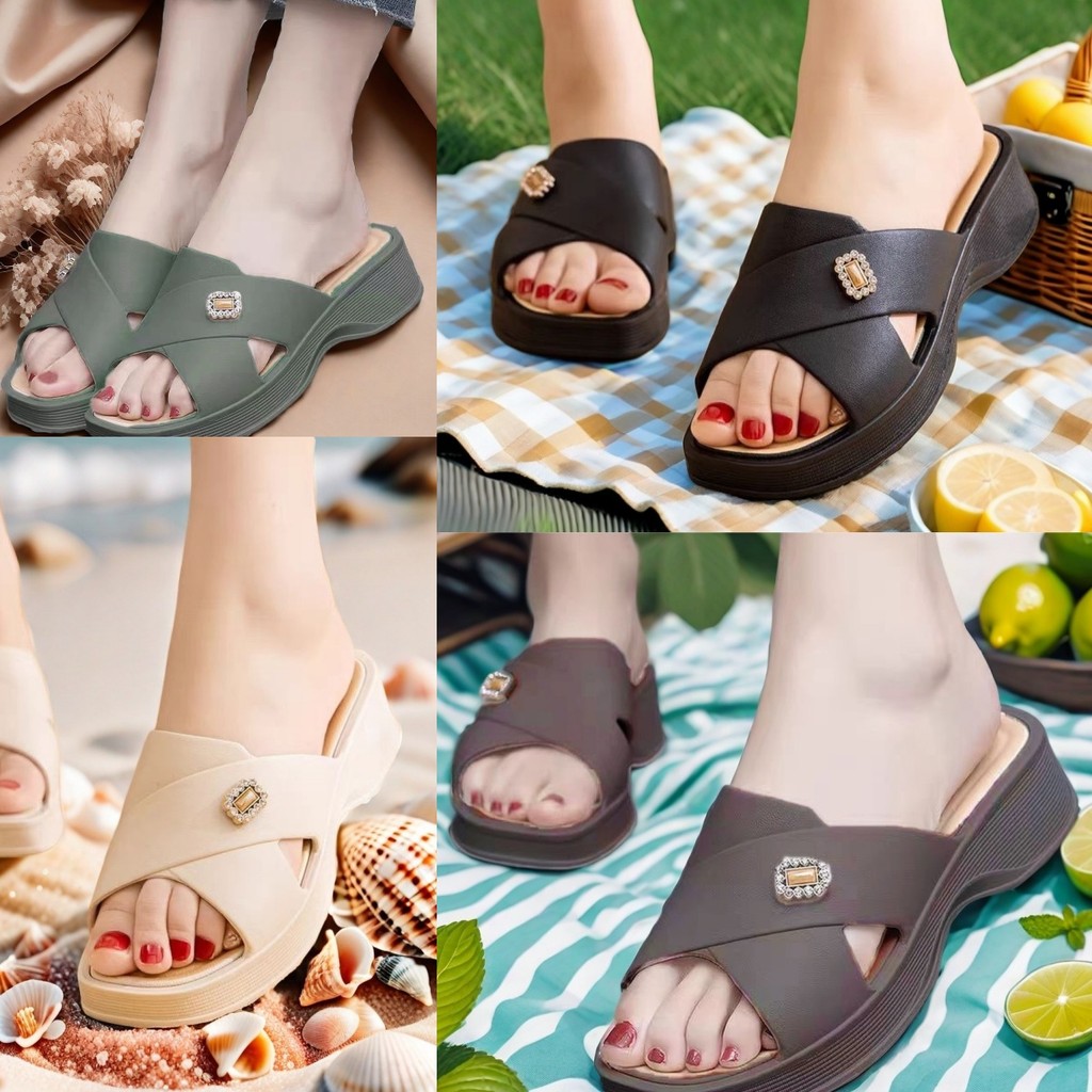 . รองเท้าสตรีส้นตึกแบบสวมสีสันสดใส หลายสีให้เลือก ดีไซน์ใหม่ล่าสุดและใส่สบาย