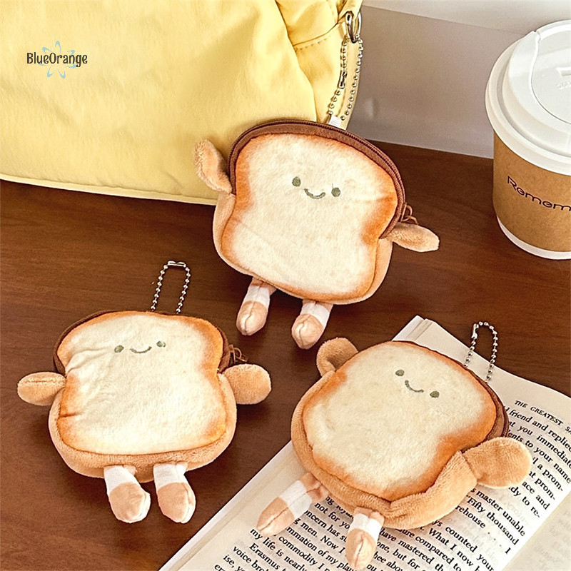 ใหม่ ใหม่ Creative Toast ขนมปัง Plush กระเป๋าเงินเหรียญแฟชั่น Kawaii Mini Key Card หูฟังเก็บกระเป๋าสตางค์การ์ตูนกระเป๋าจี้ hot