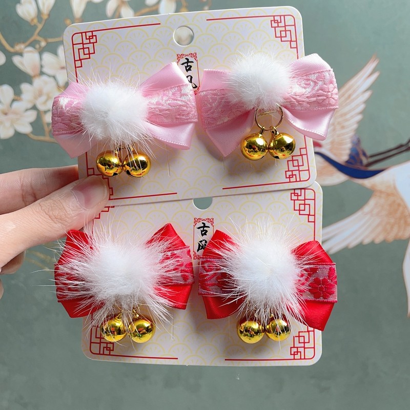 เด็กใหม่ปีอุปกรณ์เสริมผมแฟชั่น Bow Bells กิ๊บติดผม Hanfu สไตล์โบราณสาว Hairball Hairpins