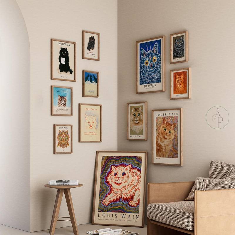 Louis Wain โปสเตอร์แมวพิมพ์พิมพ์ Wall Art สําหรับ Cat Gallery ตกแต่งห้องเด็กสัตว์ของขวัญคนรัก
