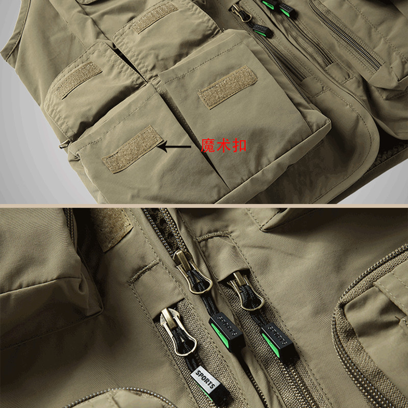 Jeepspirit เสื้อกั๊กยุทธวิธีผู้ชาย 15 กระเป๋าเสื้อกั๊กกลางแจ้ง Camping เดินป่า Quick Dry Vest Plus ขนาด M-7XL - รูปที่ 5