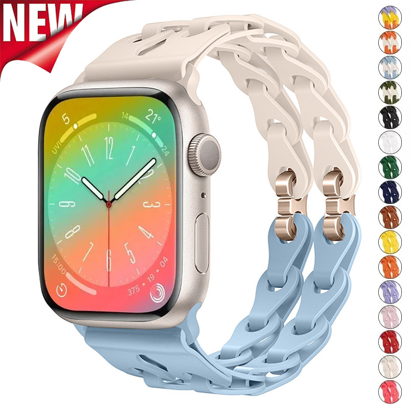 สายรัดซิลิโคนกีฬาสีสร้อยข้อมือcorreaสําหรับapple Watch S10 42 มม.S10 46 มม.Ultra2 IWatch series 9 8 7 6 SE 5 4 3 49/45/44/42/41/40/38 มม.