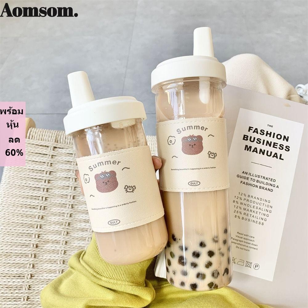ถ้วย ออมส จิบ ขวดน้ําใสความจุขนาดใหญ่ให้อาหารการ์ตูนสร้างสรรค์แบบพกพาพร้อมหลอดฝาปิดป้องกันการรั่วไหลถ้วยเครื่องดื่มผู้หญิงสา