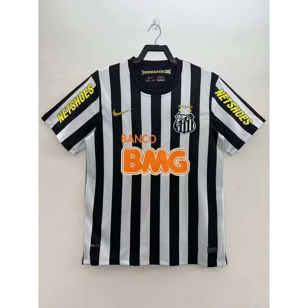 2013 ซานโตส away retro ฟุตบอลกีฬาเสื้อยืดแขนสั้น
