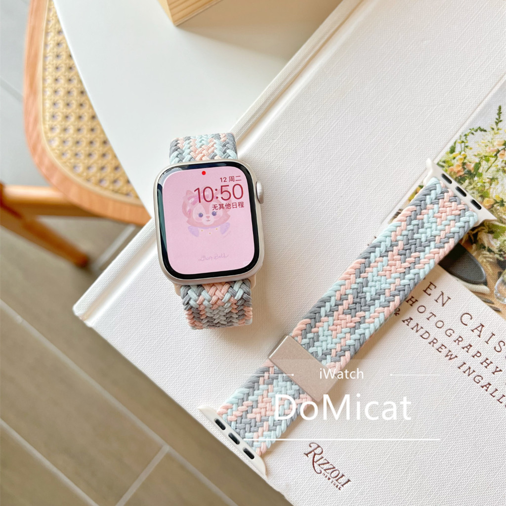 พับแม่เหล็ก iWatch สําหรับ Apple Watch Series 10 9 Ultra 8 7 6 5 3 SE ไนลอนถักยืดหยุ่น SmartWatch Ba