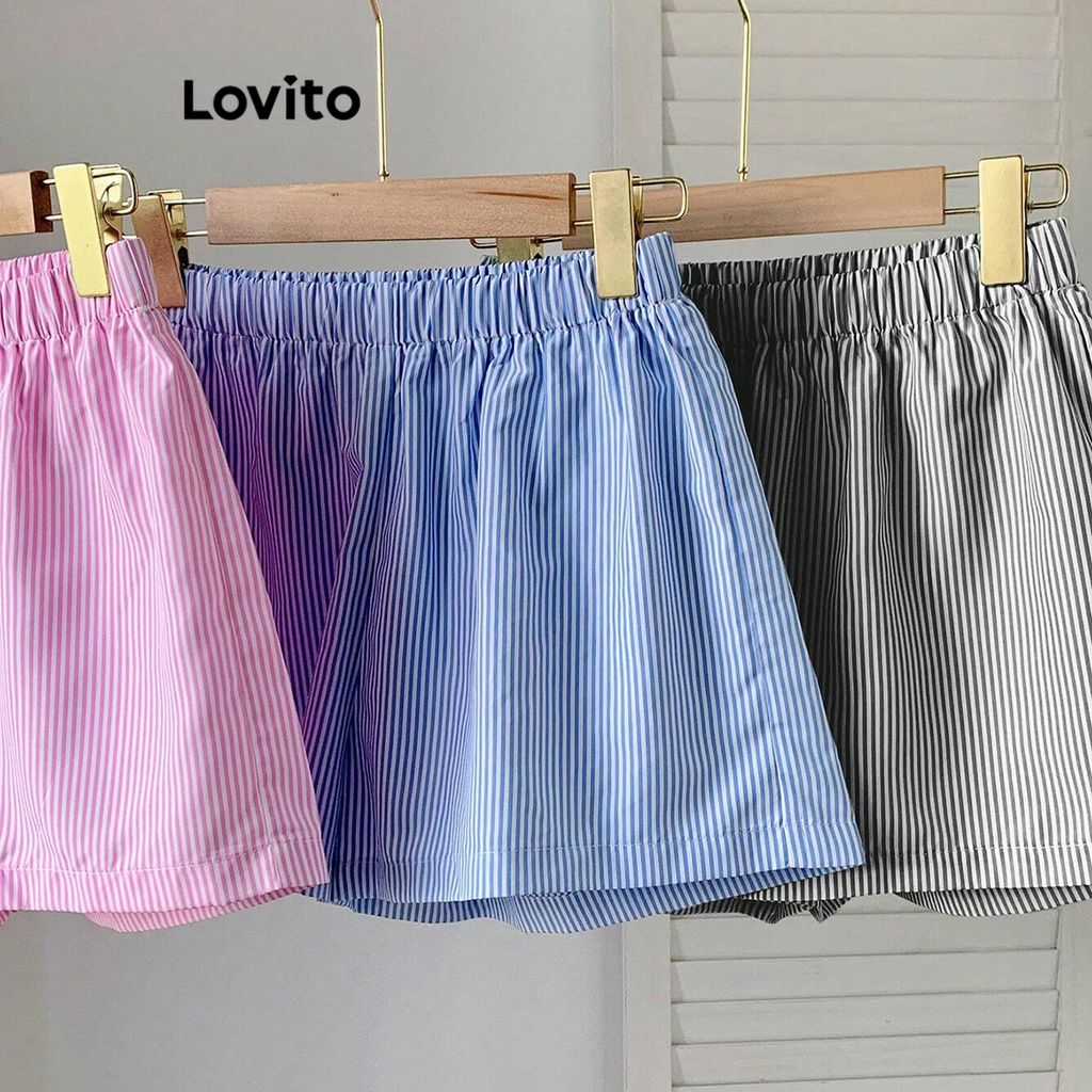 Lovito กางเกงขาสั้นพื้นฐานลายสบาย ๆ สำหรับผู้หญิง L99ED841