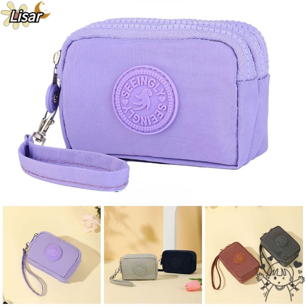 ลิซ่า กระเป๋าใส่เหรียญ,ผู้ถือบัตรสามชั้นกระเป๋า,ทนทานกันน้ําซิปความจุขนาดใหญ่กระเป๋าสตางค์ธนาคาร รหัส บัตรเครดิตคีย์หูฟัง