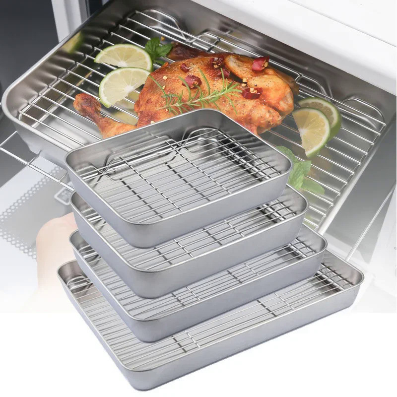 Stainless Steel Baking Tray With Removable Cooling Rack Set Oil Frying Baking Pan Non-stick Chips Ba