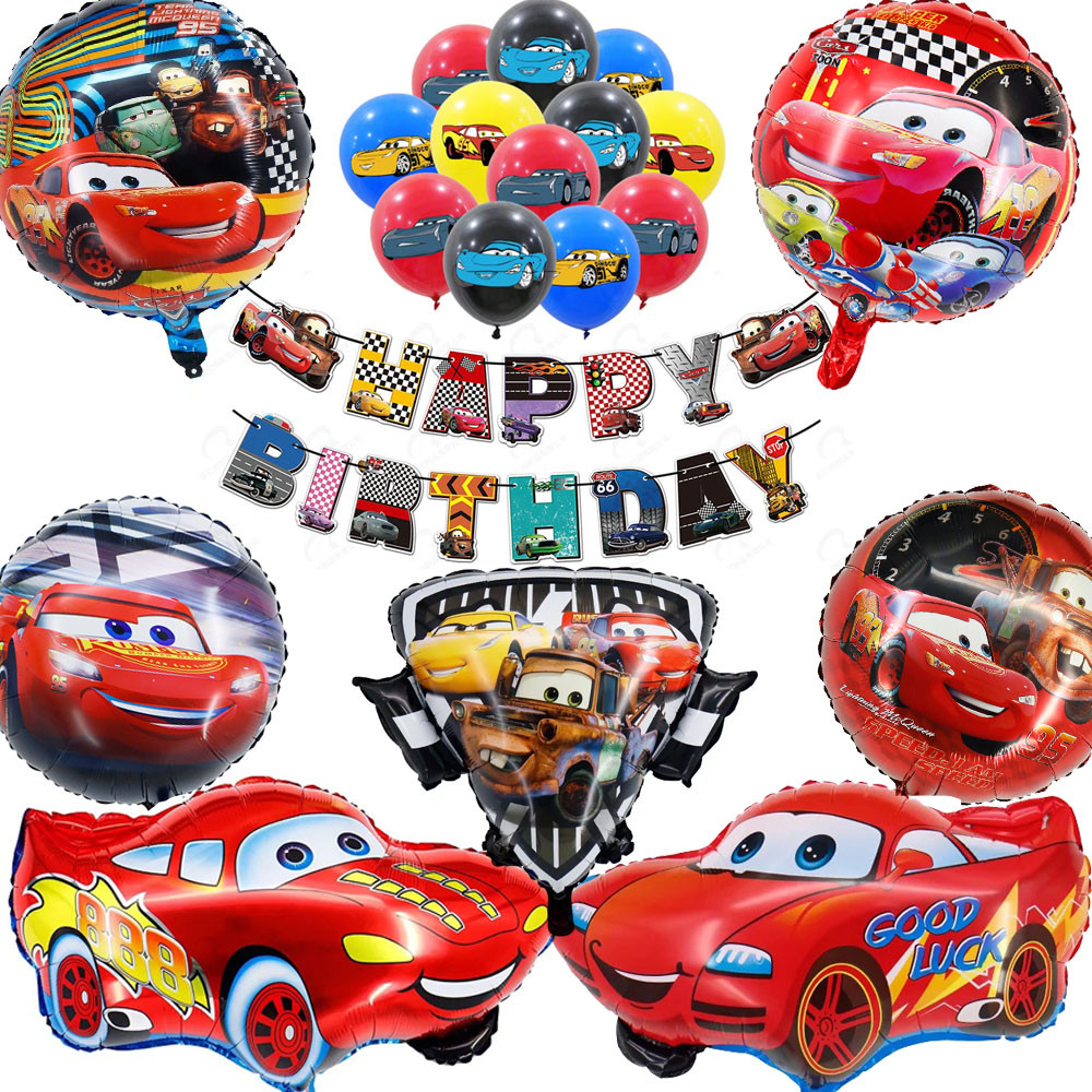 Cars Lightning McQueen ลูกโป่งสําหรับอุปกรณ์งานเลี้ยงวันเกิดรถยนต์ตกแต่งงานปาร์ตี้ธีม