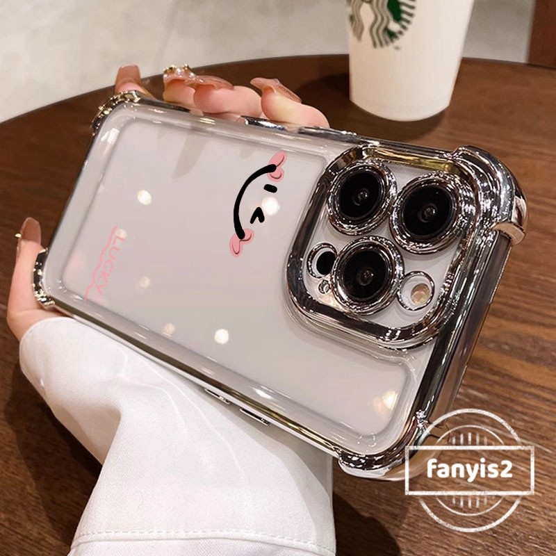 สําหรับ OPPO A60 A3X A18 A38 A15 A16 A57 A77s A5s A3s A54 A58 A95 A7 A9 A5 A78 A79 A98 Reno 7Z Simple Smiley สี่มุมป้องกันฤดูใบไม้ร่วงโปร่งใสถุงลมนิรภัยฝาครอบโทรศัพท์โปร่งใส