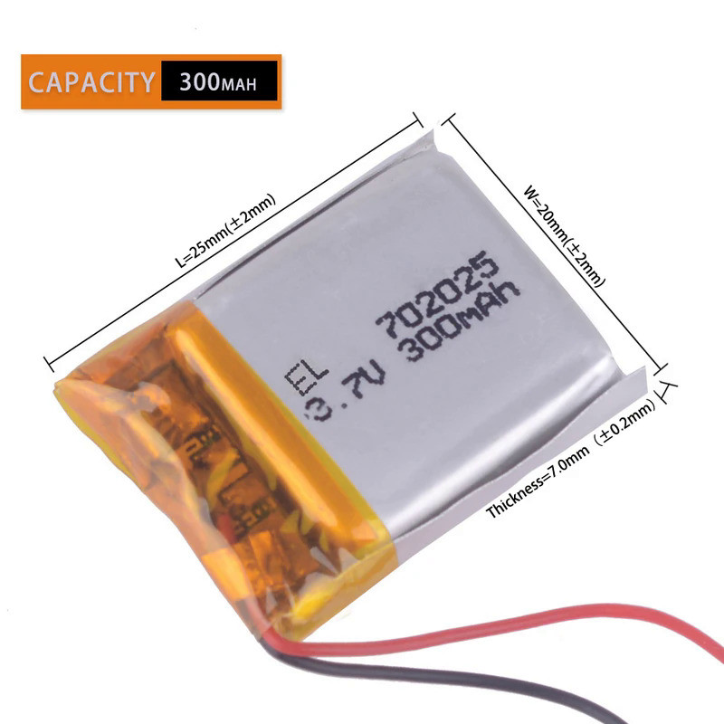 3.7V 300mAh 702025 Li-polymer Rechargeable Battery for Mp3 Bluetooth headset speaker video recorder 