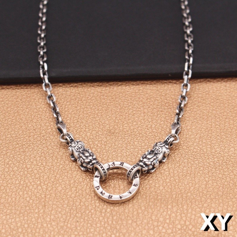 999 เงินสเตอร์ลิง Pixiu Universal Buckle Pearl CHAIN สร้อยคอเงินจี้ผู้ชาย All-Match ผู้หญิง Retro เสื้อกันหนาวยาวสไตล์