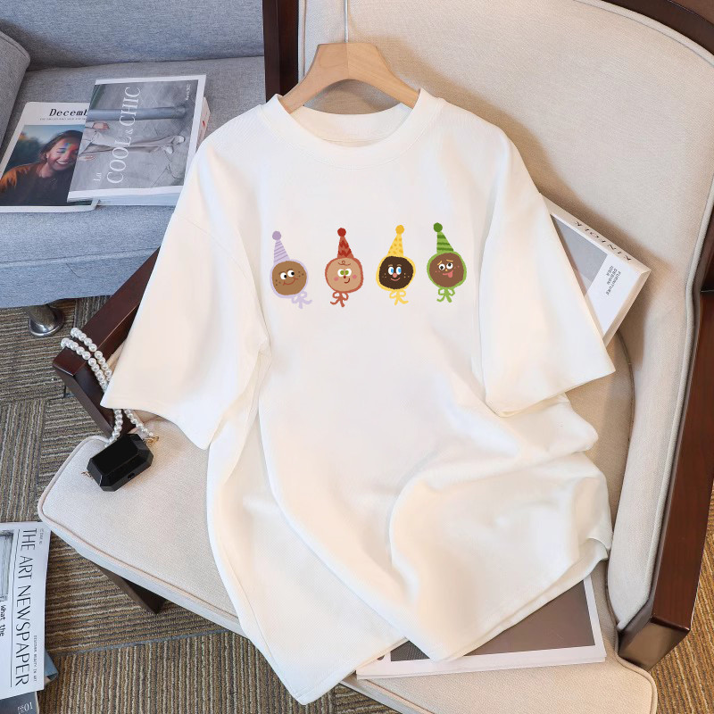 COD (จัดส่งในกรุงเทพฯ) MAO Shop เสื้อยืดพิมพ์การ์ตูนผ้าฝ้ายสีขาวเรียบง่าย oversize เสื้อยืดผู้หญิง S-3XL #54324