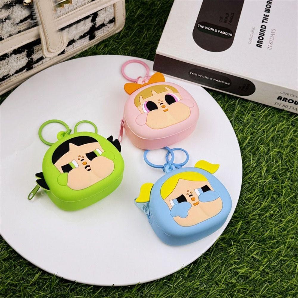 DOHOBBY กระเป๋าสตางค์พวงกุญแจ กระเป๋าซิลิโคน The Powerpuff Girls POP MART กระเป๋าพวงกุญแจการ์ตูน