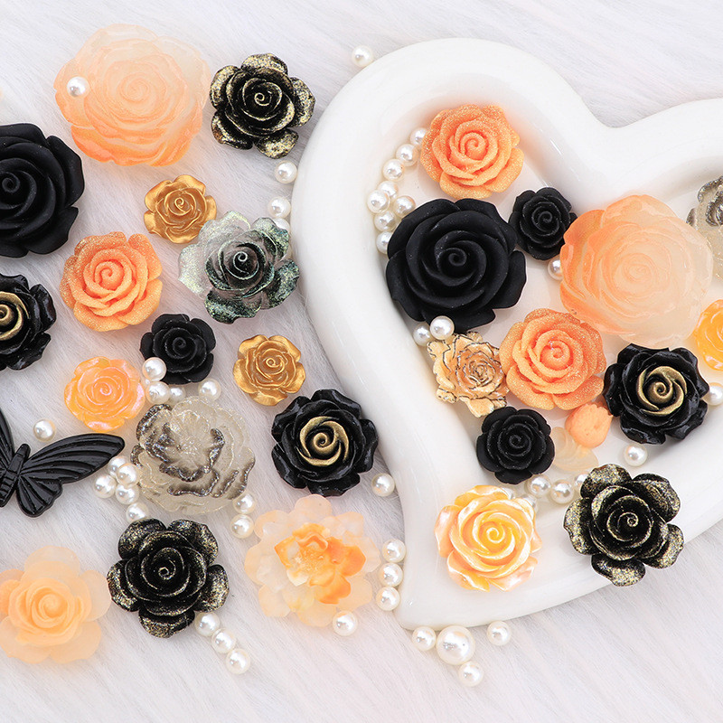 อุปกรณ์เรซิน DIY ชุดสีดําทอง Luminous Rose DIY ครีมกาว Handmade กิ๊บติดผมเคสโทรศัพท์อุปกรณ์เสริมหัวเข็มขัดรองเท้า