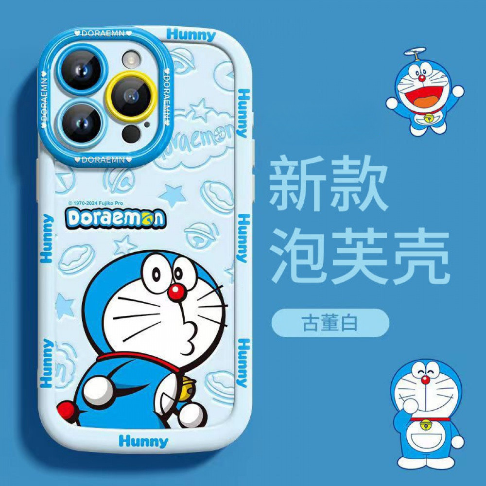 มองหลังที่เคสโทรศัพท์โดราเอมอนสําหรับiphone 16/15/14/13/12/X/7/11/Plus/pro Maxรวมทุกอย่างซิลิโคนฝ้านิ่มทนทานป้องกันการล่มสลายเคสพัฟ