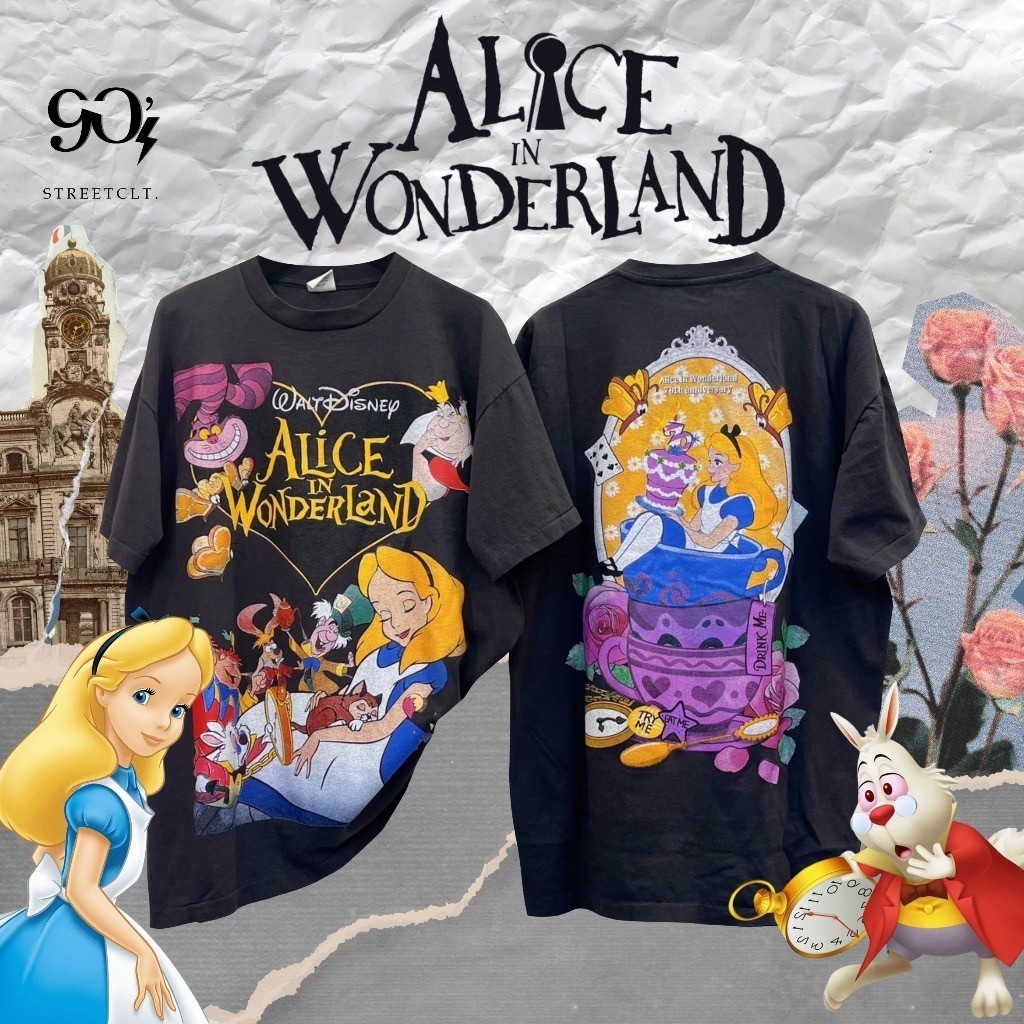 🎀9T ใหม่ ⚡️⚡️ พร้อมส่ง ⚡️⚡️ ALICE DRINKS ME T-SHIRT 🎄🇬🇧🐰100%cotton