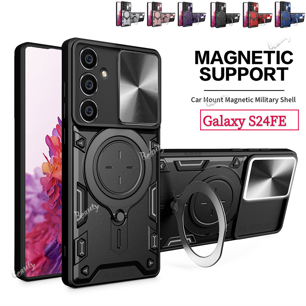 SAMSUNG แม่เหล็กรถแหวนสําหรับsamsung Galaxy S24 S23 FE Ultra Plus S22 S25 S24Ultra S24Plus S23FE S24FEเกราะกันกระแทกปลอกสไลด์PUSHกล้องฝาครอบป้องกันSamsungs24FE
