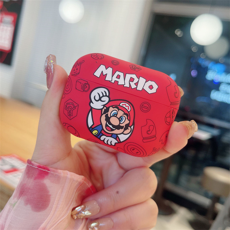(เคส Airpods4) เคส Mario น่ารักสําหรับ AirPods4(2024)1/2/3/Pro/Pro2 Frosting Full Protection Case