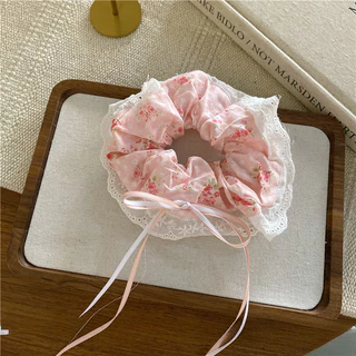 แฟชั่นเกาหลีสีชมพูดอกไม้เชือกผมหางม้า Scrunchies ผูกผมเครื่องประดับผม