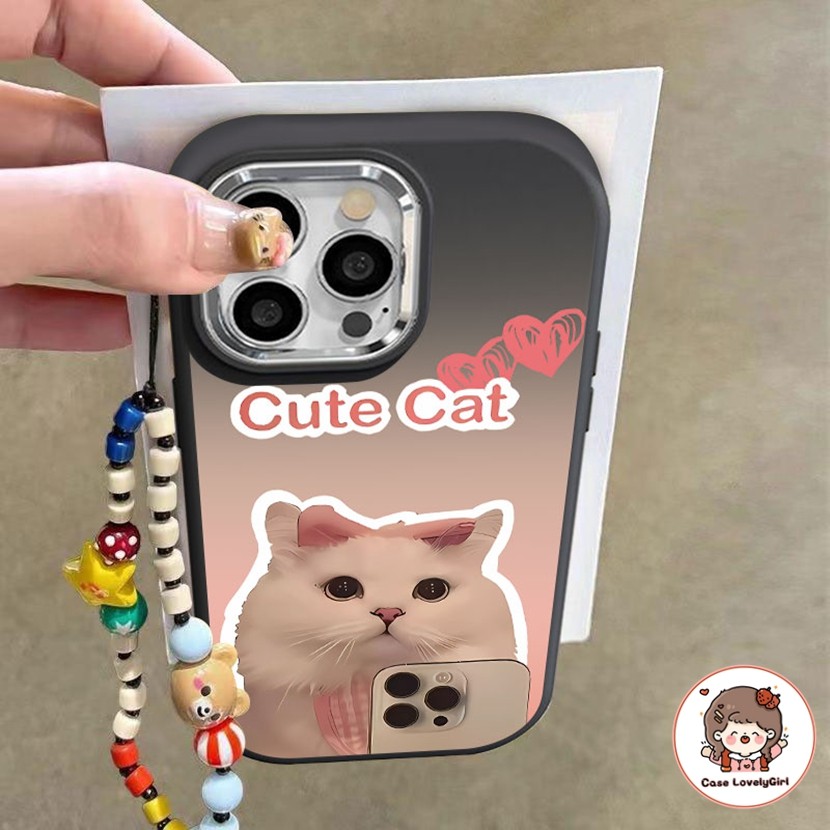 เข้ากันได้สำหรับ เคสไอโฟน เคสไอโฟน แมวเซลฟี่ เคส IPhone 16 11 13 14 15Pro Max XR 13 12Pro 7 8 Plus SE X Xs Max