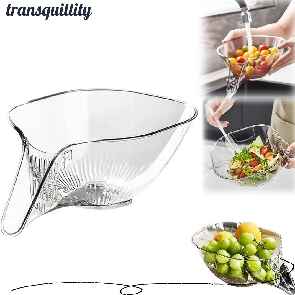 Transquillity ชามระบายน้ํา, ห้องครัวพลาสติกมัลติฟังก์ชั่ตะกร้าระบายน้ํา, จานผลไม้สลัดข้าวซักผ้าตะกร้าอ่างล้างจานในครัวเรือน