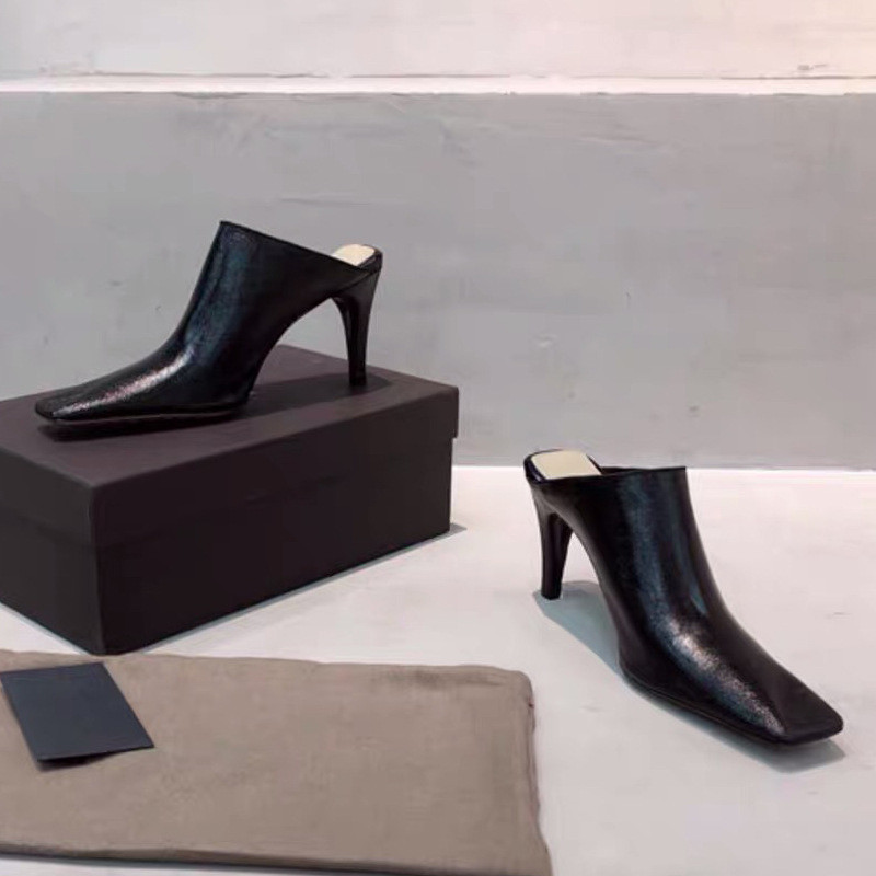 ผู้หญิง Toe รองเท้าส้นสูง Heelless Retro รองเท้าฤดูร้อน Stiletto รองเท้าแตะครึ่ง Mules