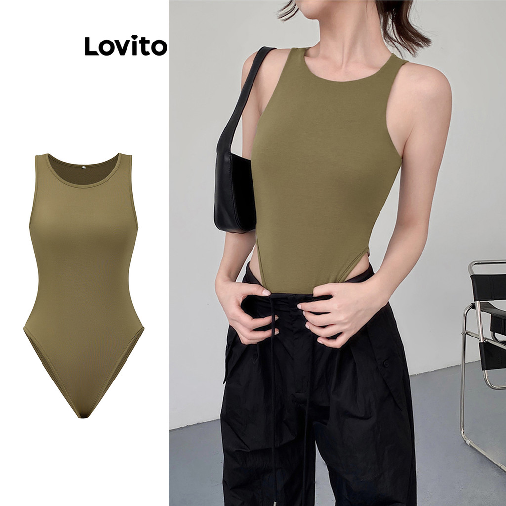 Lovito บอดี้สูททรงสูงธรรมดาสบาย ๆ สำหรับผู้หญิง L105MD397