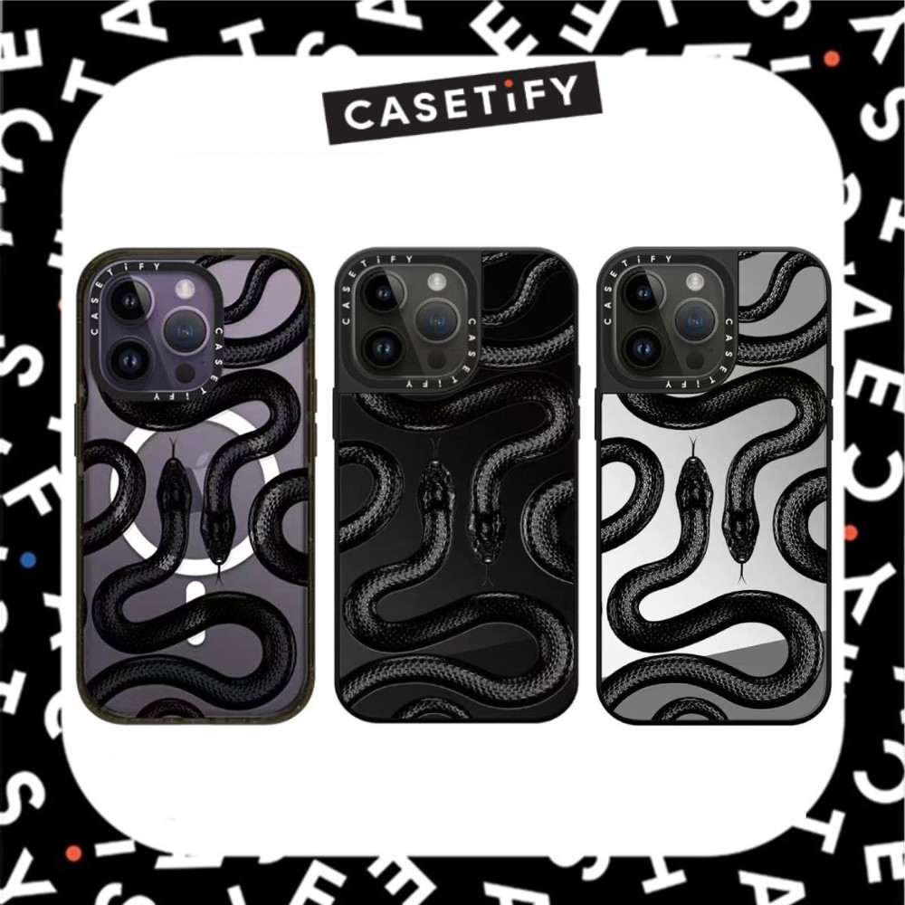 【Mirror Case】casetify Black Snake King Pattern เคสกันกระแทกสําหรับ iPhone 16ProMax 16Pro 16 14 13 12 15 Pro Max เคสโทรศัพท์