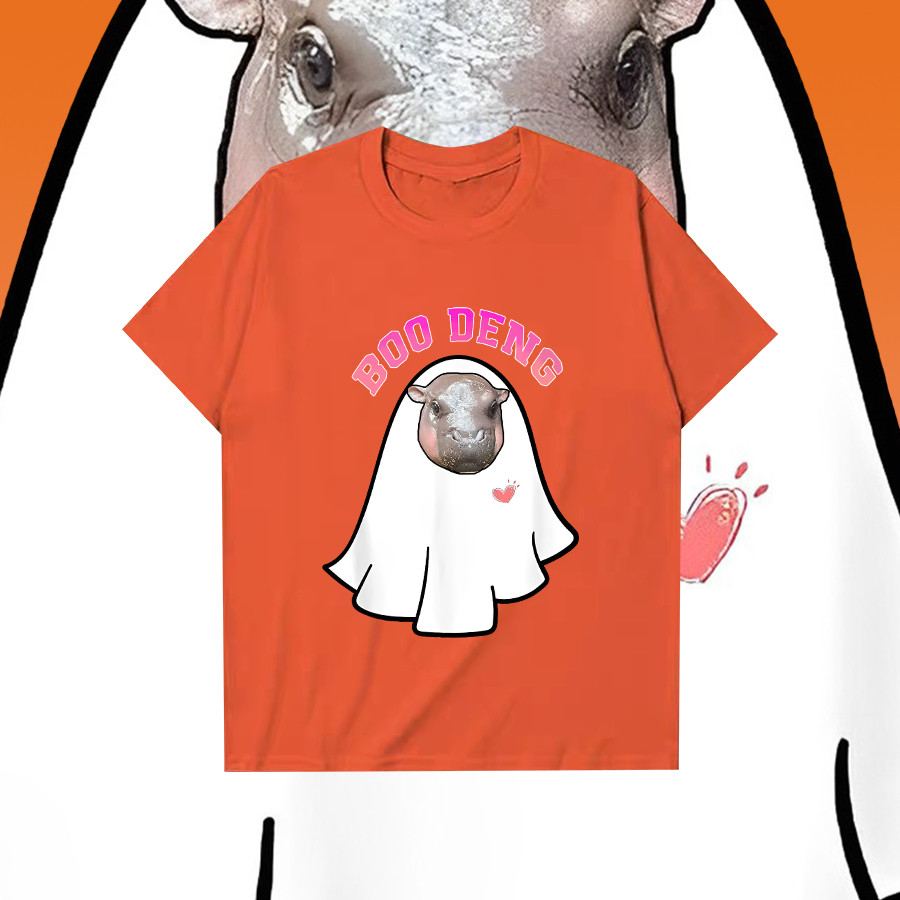 😺   ใหม่ เสื้อ MOO-DENG Moodeng hippo หมูเด้ง&Halloween T-shirt ชุดฮาโลวีน ผ้าฝ้ายแท้ 100% ราคาถูก แ