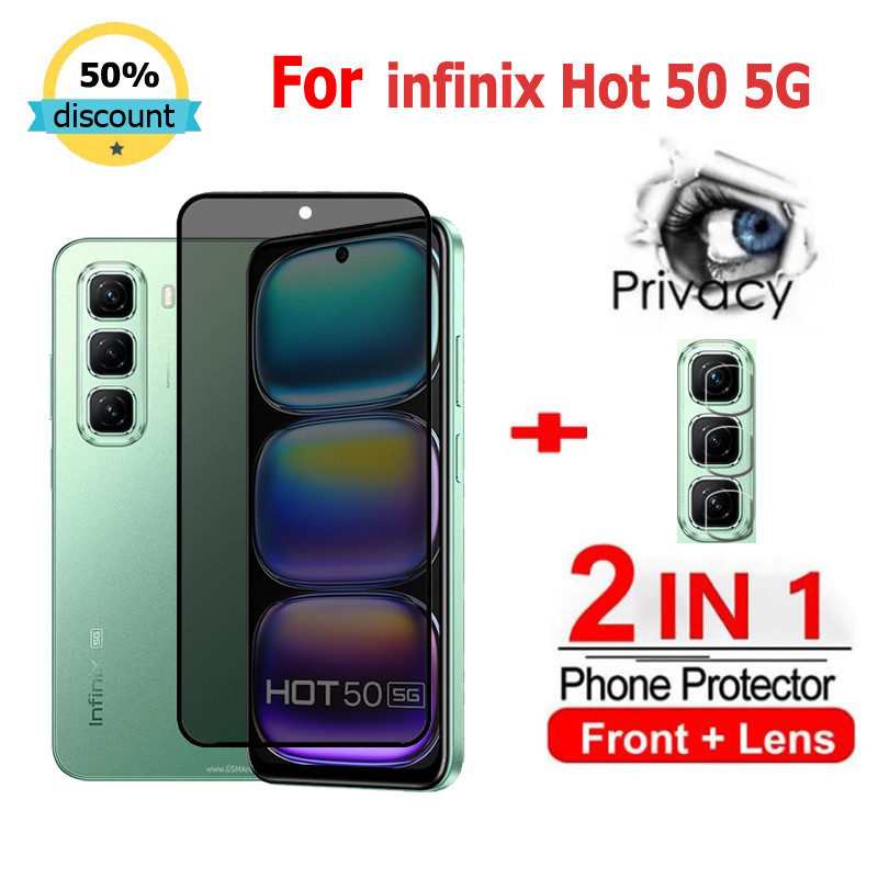 2 in 1 ฟิล์ม Infinix HOT 50 5G ฟิล์มกระจกนิรภัยกันรอยหน้าจอ กันแอบมอง เพื่อความเป็นส่วนตัว สําหรับ infinix Note 40 30 Pro VIP HOT 50 50i 40 40i 30i NFC SMART 9 8 7 Plus GT 20 10 Zero 40 30 Ultra 5G ฟิล์มกันรอย ฟิล์มกล้อง