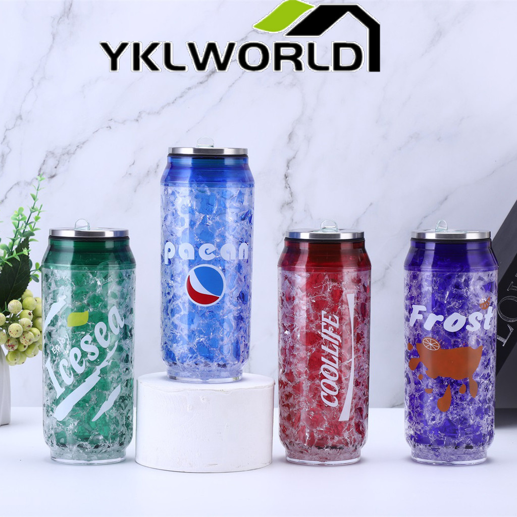 YKLWORLD แก้วน้ำเก็บความเย็น พลาสติกน้ําแข็งบดถ้วยรถสองชั้นสามารถฟางถ้วยนักเรียนใหม่คู่สร้างสรรค์ถ้วยน้ําแบบพกพา