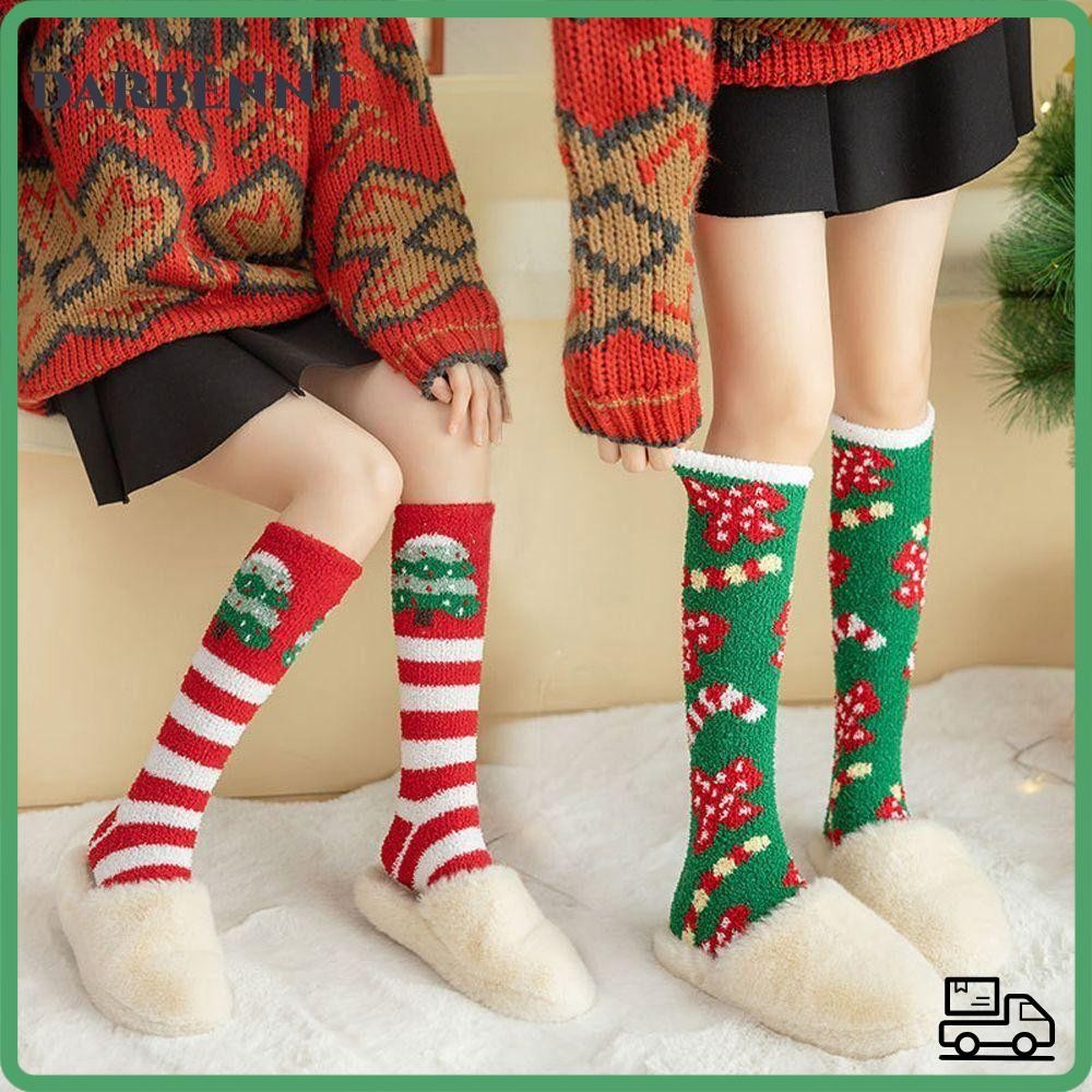 ถุงเท้าคริสต์มาส, การ์ตูนปุยถุงเท้าถุงเท้า, ฤดูหนาวที่อบอุ่น Plush Elk Santa Claus นุ่ม Thicken ถุงเท้าชั้นสําหรับผู้หญิง