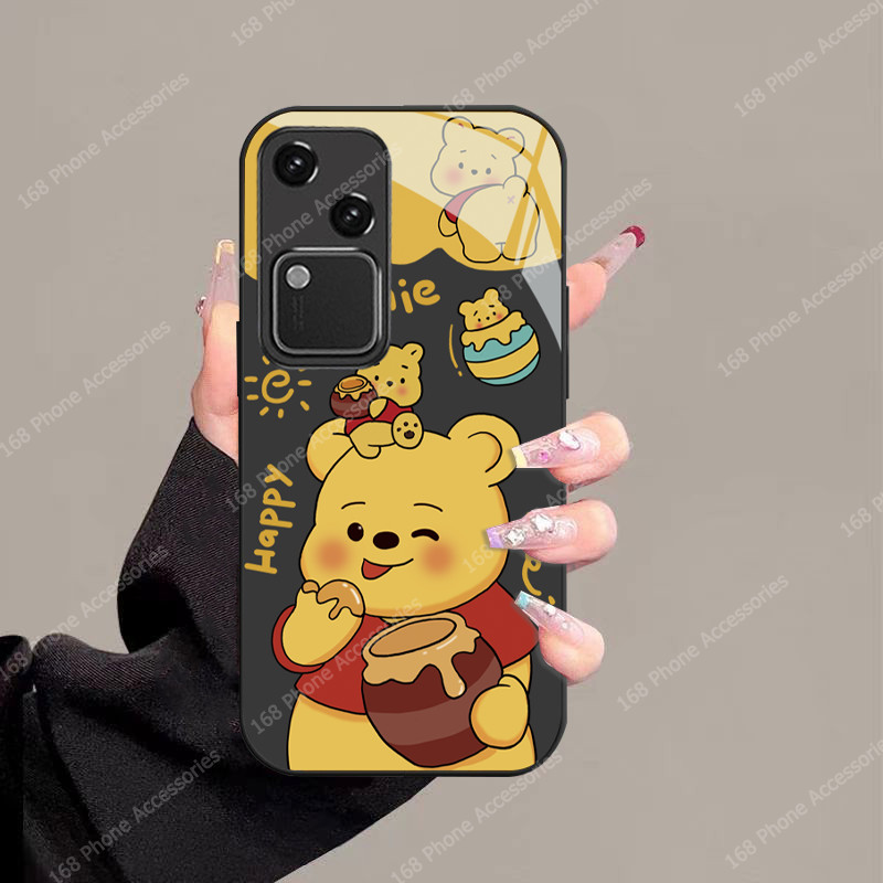 เคส Vivo V30 5G การ์ตูนน่ารัก วินนี่เดอะพูห์ winnie the Pooh กันกระแทกเคสพร้อมตัวป้องกันกล้องหรูหราของเหลวแก้วเคสโทรศัพท์สําหรับเด็กผู้หญิงนักเรียนผู้หญิงผู้หญิง