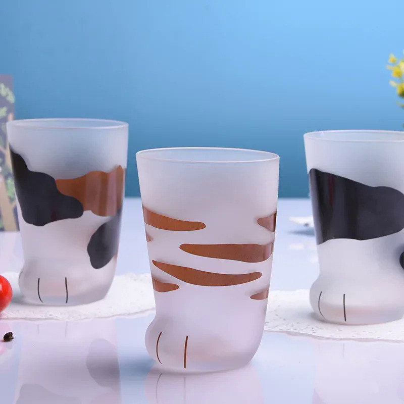 Cat Paw Cup Milk Glass Frosted Glass Cup Cute Cat Foot Claw Print Mug for Coffee Kids Milk Glass Cup
