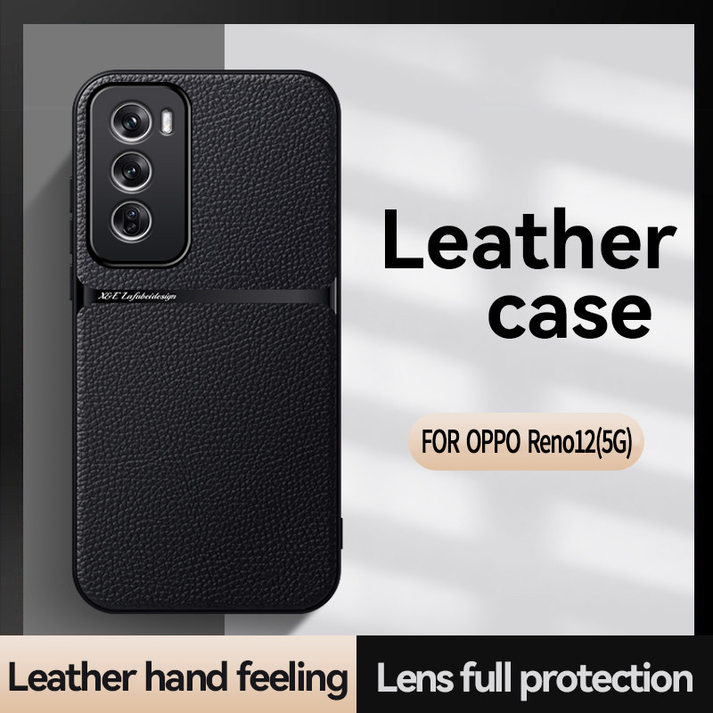 หนังเนื้อเคสโทรศัพท์สําหรับ OPPO Reno12 F Reno 12 Pro 12F Reno12F 4G 5G รถติดตั้งแม่เหล็กปลอกกล้องป้องกันการล่มสลายปกหลัง
