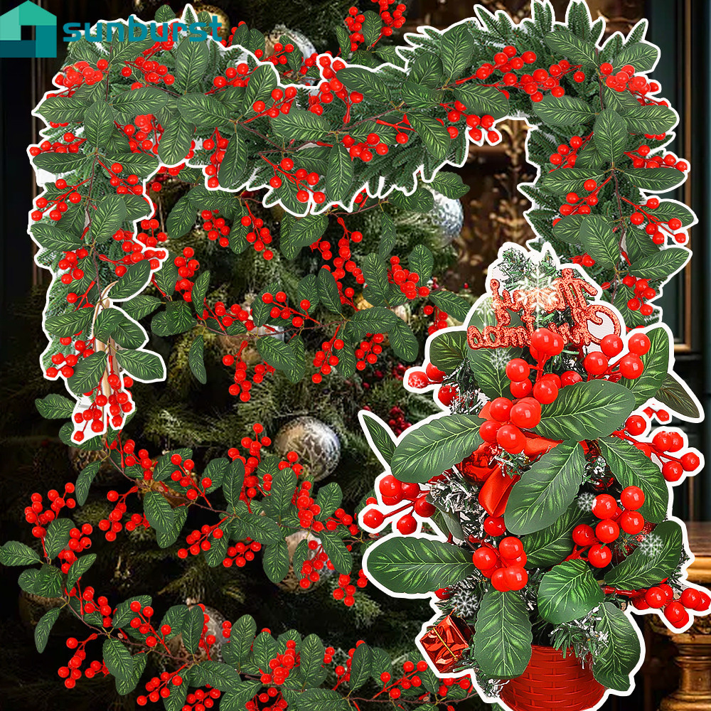 [ใหม่]0.5/1/2M จําลองคริสต์มาส Berry Vine - DIY Garland พวงหรีดตกแต่ง-ปลอม Holly ใบ Vine - คริสต์มาส