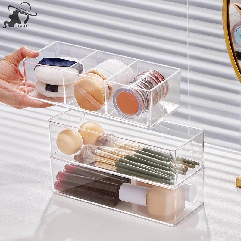 Lishu อะคริลิคใสแต่งหน้ากล่องเก็บชั้นโต๊ะเครื่องแป้งเครื่องสําอาง Lip Finishing ตารางกล่องเดสก์ท็อปลิ้นชักช่องเก็บ th