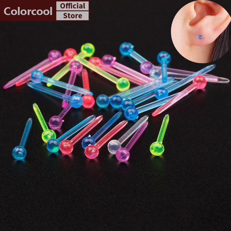 【60 ชิ้น/200 ชิ้น】ชิ้นที่มีสีสัน Anti-allergy ต่างหูสตั๊ดพลาสติก Anti-blocking Ear Sticks ชุด