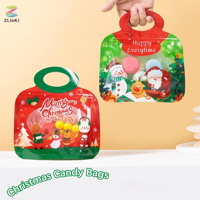 Zlinkj 5/10 ชิ้น Christmas Party ถุงของขวัญจับคุกกี้ Lollipop ช็อกโกแลตบรรจุภัณฑ์ถุงตกแต่งเด็กโปรดปรานใหม่